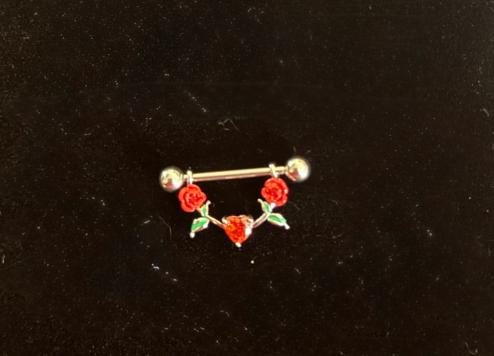 Stainless Steel Red Roses Nipple Ring